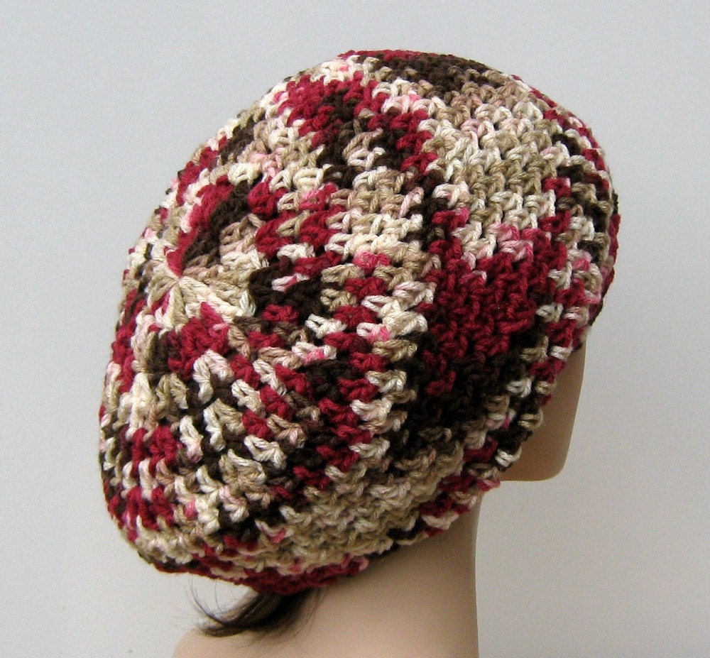 Cherry Chip Dread Tam Slouchy Beanie Hippie Hat Handmade