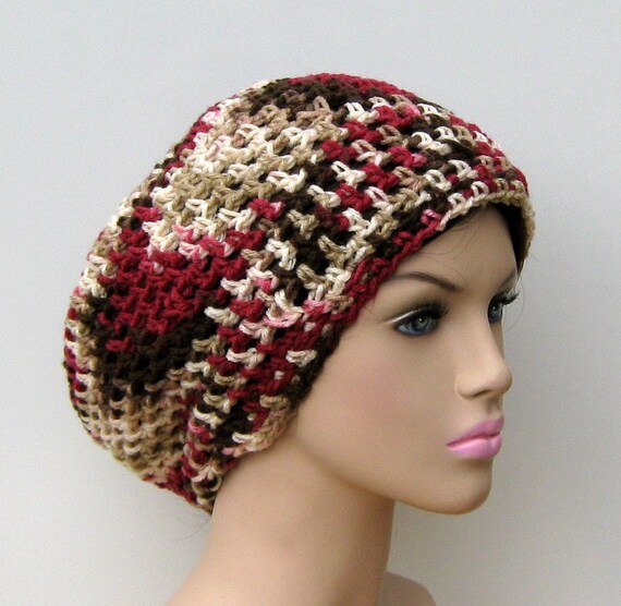Cherry Chip Dread Tam Slouchy Beanie Hippie Hat Handmade