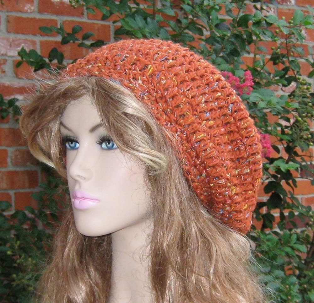 Rust Shine Wool Bohemian Hippie Tam Hat Slouchy Beanie dread beret