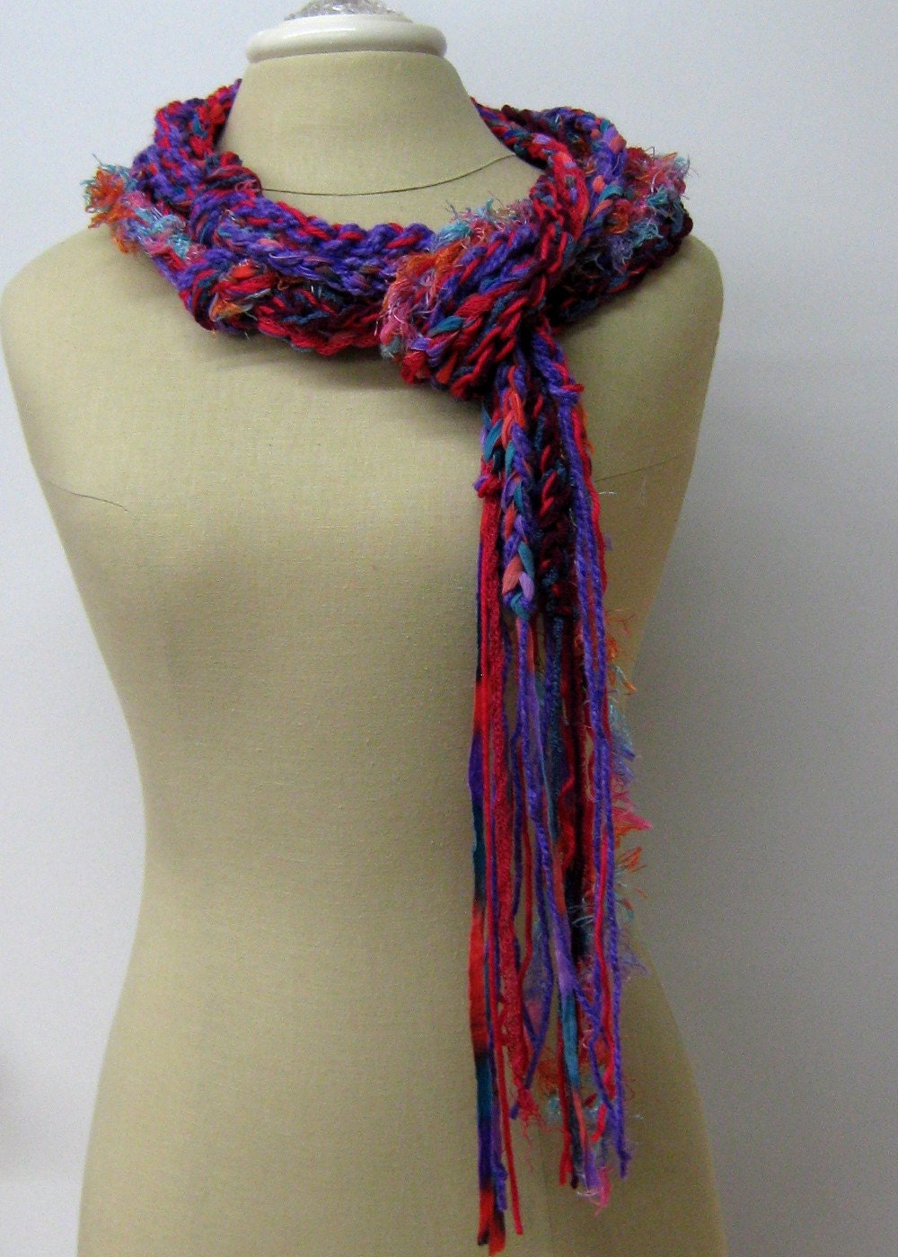 Purple Festival braids Gypsy Fringe Scarf skinny lariat Hippie neck wear