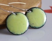 Enamel, Enamel Earrings:  Chartreuse Enamel on Copper Disc Earrings, Earrings, Etsy Jewelry