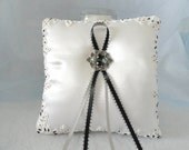 Black-White-Silver Gray Hand Beaded Ring Pillow