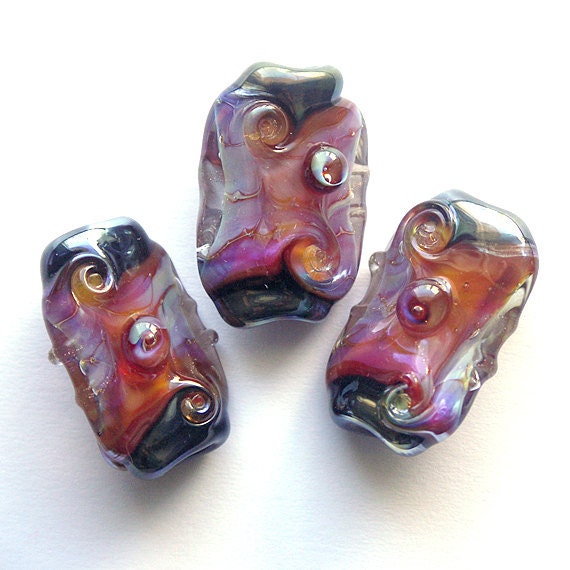 Sunset Streams - Handmade Pink Opalescent Lampwork Bead Set, Silver Glass (3) OOAK SRA
