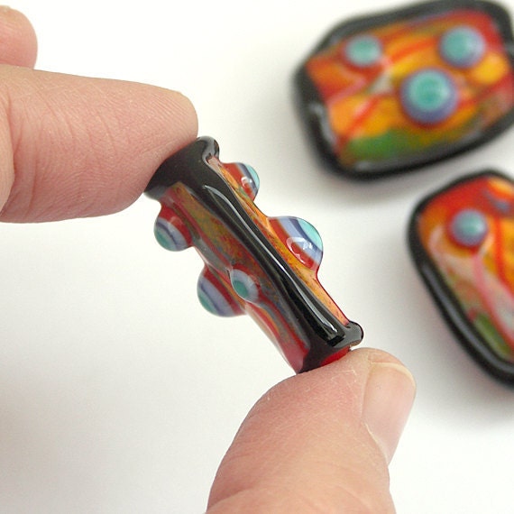 Paint the Town Red - Handmade Lampwork Glass Bead Set (3) OOAK SRA