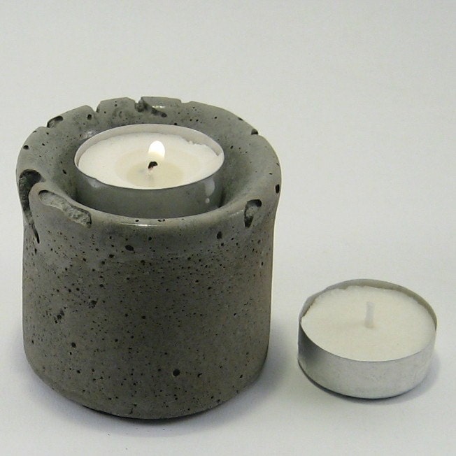 Concrete Candle Holder by Whamodyne on Etsy