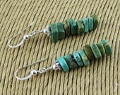 Anasazi stacked turquoise squares sterling silver french hook earrings