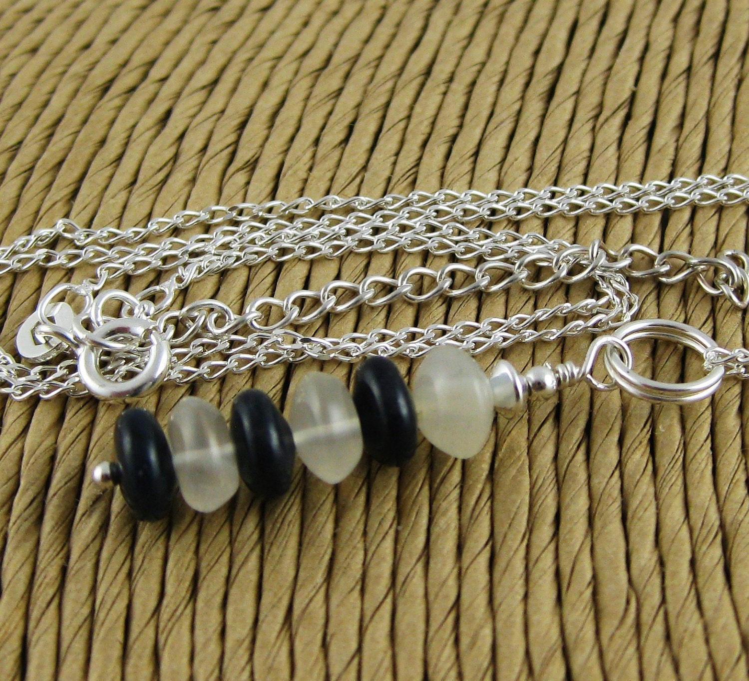Sailor Girl Navy and White Stacked Gemstone Rondelle Pendant Chain Necklace