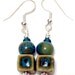 Blue Green Pottery Bead French Hook Earrings Cube and Round
