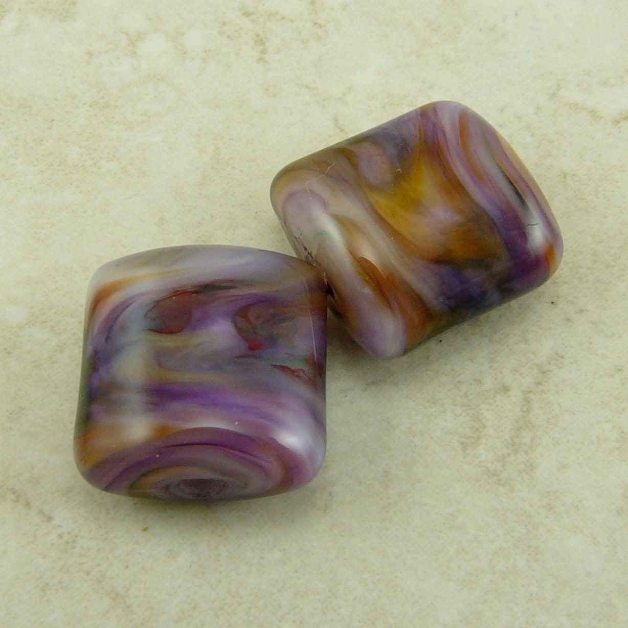 Royal Purple and Gold - Lampwork Bead Pair - SRA - I ship Internationally