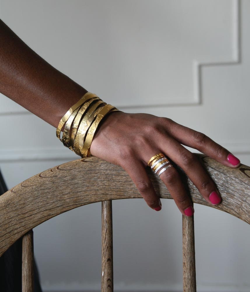 Hand Etched Gold Plated Brass and Copper Bangles - Set of 3