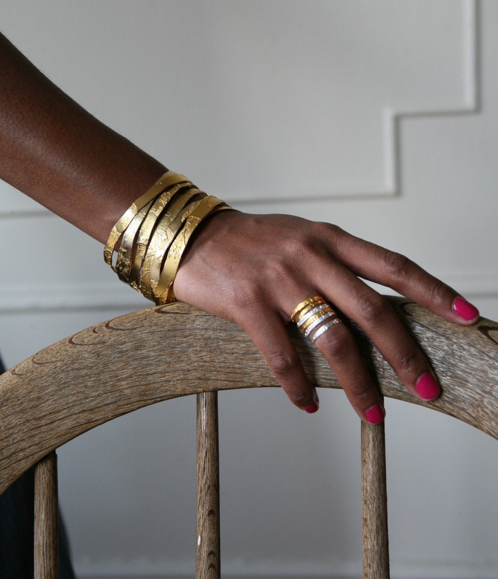 Vermeil  Etched Stackable Rings Set of 3