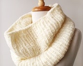 Fall Winter Fashion Chunky Cowl - Merino Wool Oversized Knit Circular Snood - Snowdrift - TickledPinkKnits
