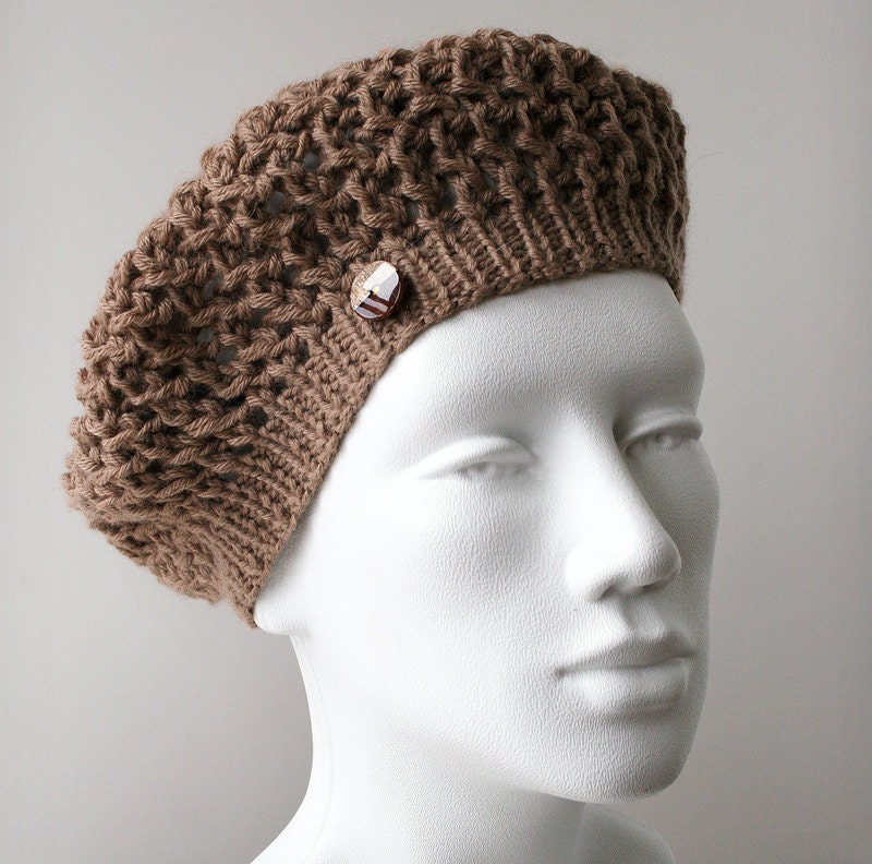 Knit Hat - Luxurious Merino Wool, Alpaca, Cashmere Beret / Tam - Beige - TickledPinkKnits