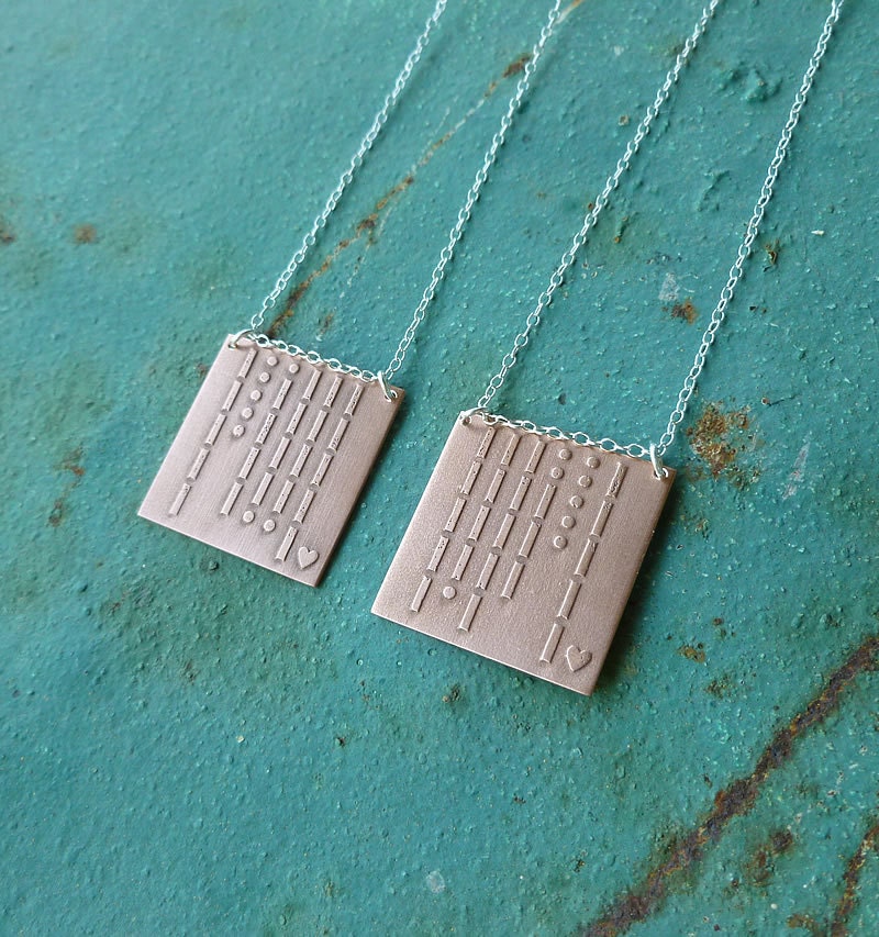 personalized etched copper morse code necklace sterling silver chain initials monogram custom pendant jewelry gift for her