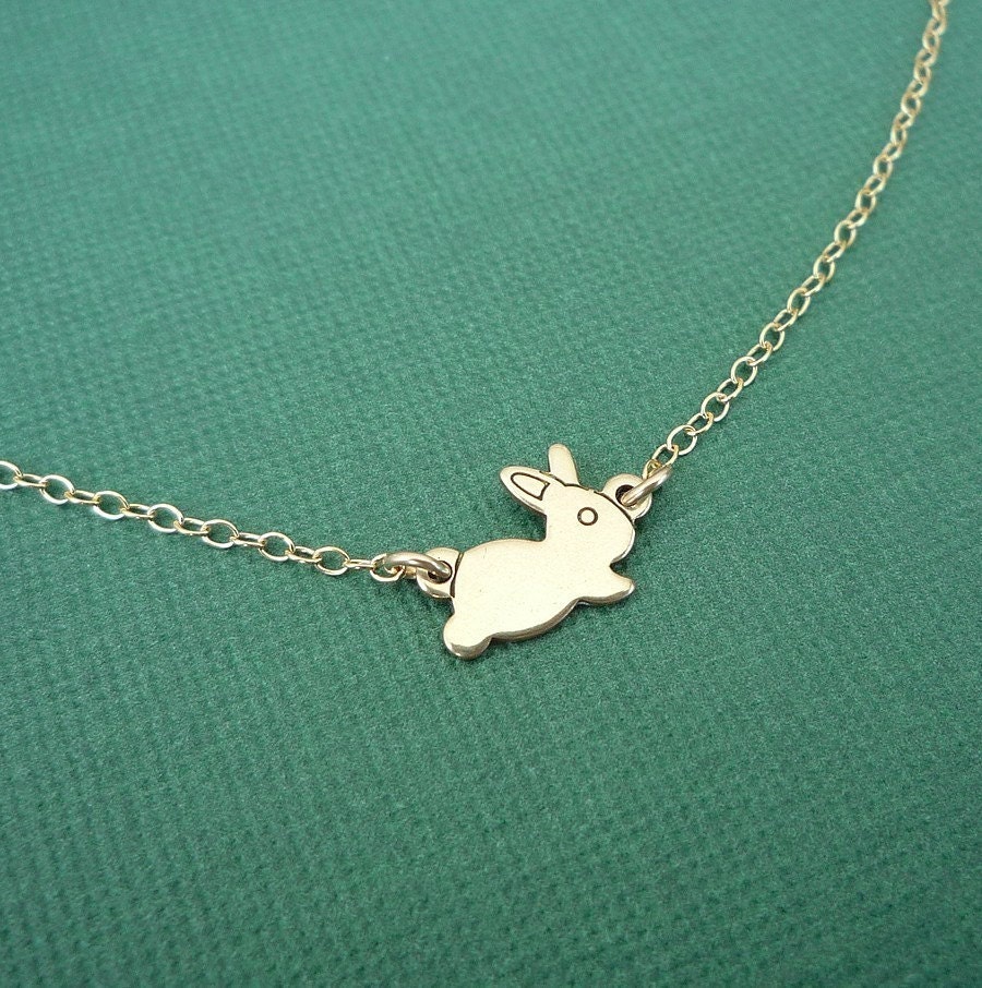 monsieur bunny necklace raw brass bunny with 14kt gold filled chain