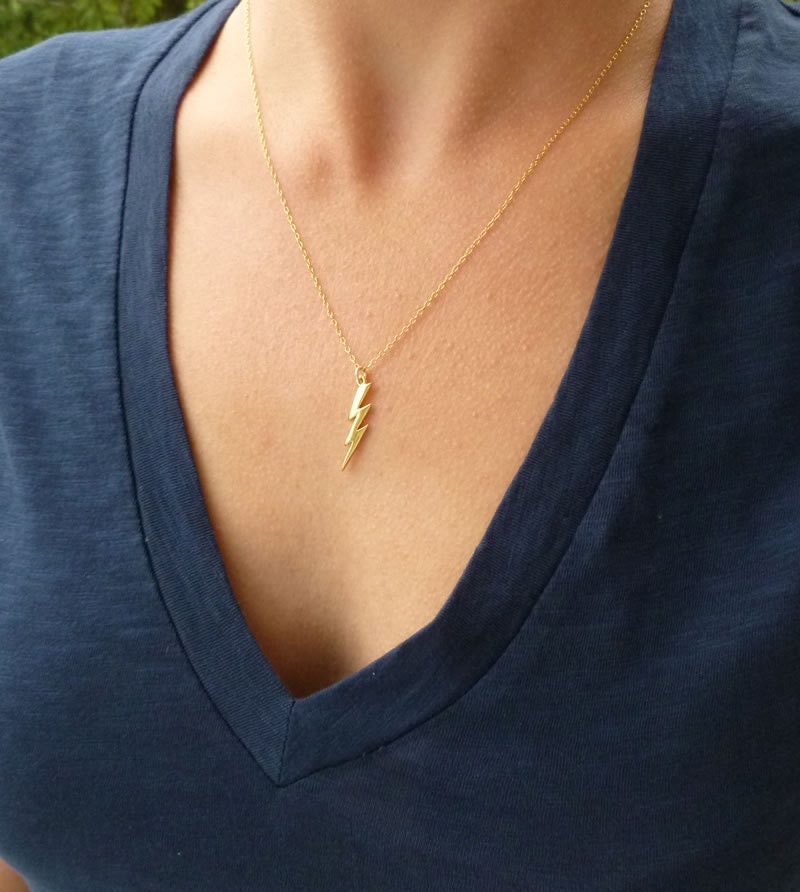 gold lightning bolt necklace 14kt gold filled chain gift for her