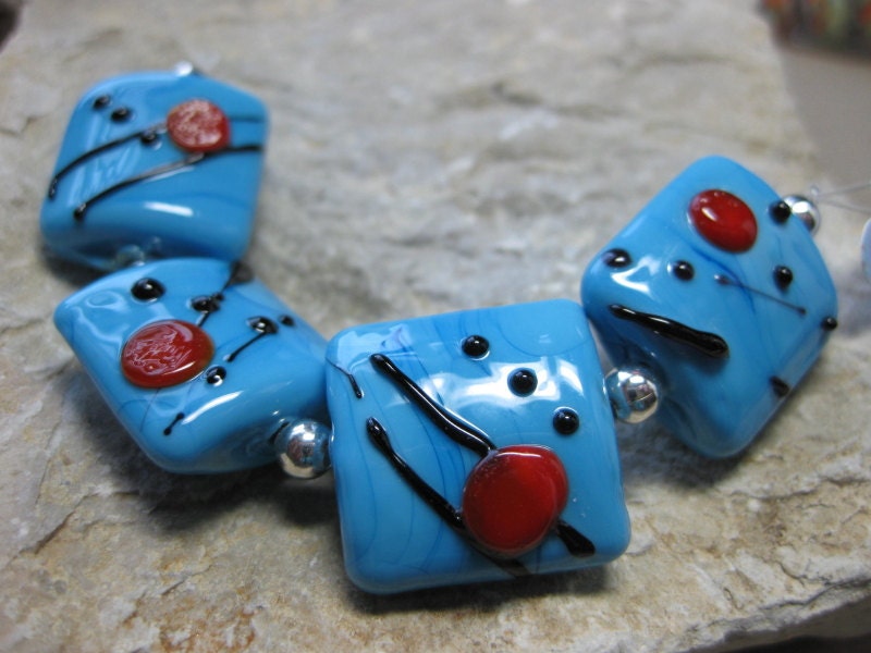 Red Dot Lampwork Bead Set