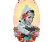 Knitting Saint Vintage Collage Art Print
