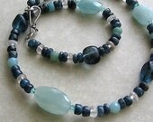BEATRICE Aquamarine nuggets, Neon Blue Apatite, Fluorite, Amazonite and Rock Crystal Quartz natural gemstones hues of blue necklace with Sterling Silver clasp