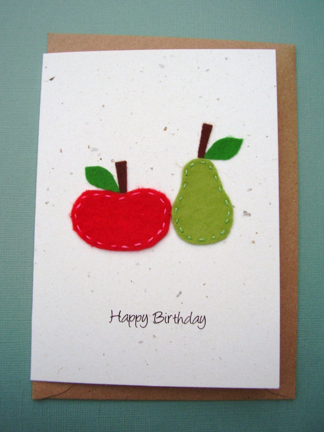 Eco friendly apple and pear card - happy birthday