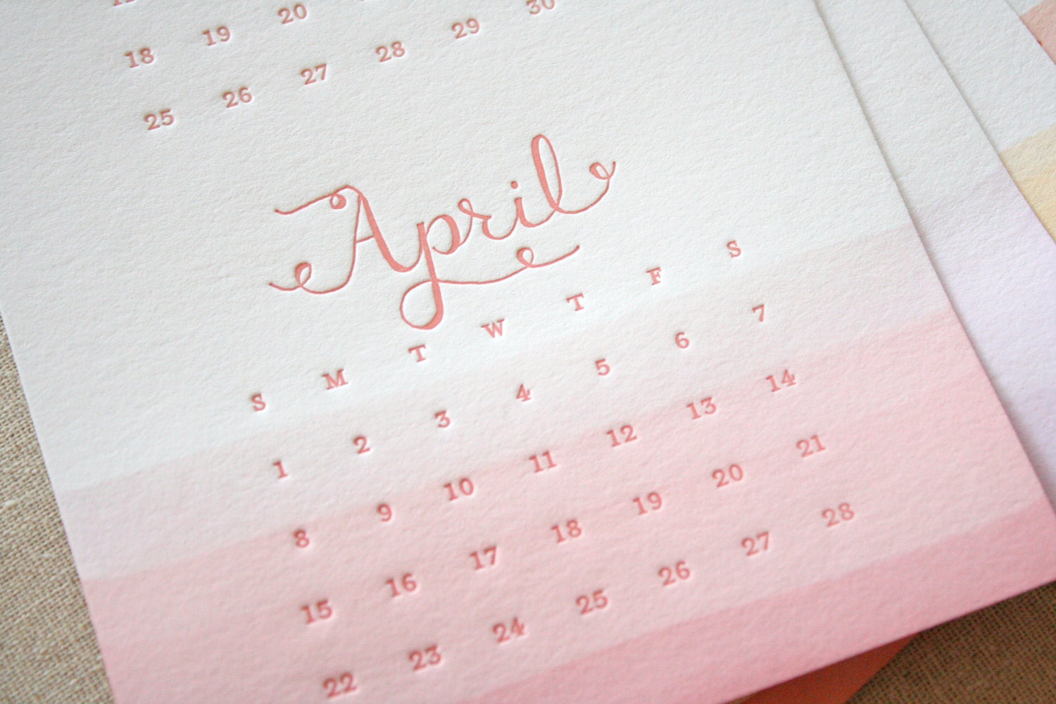 Sale - 2012 Letterpress and Dip-Dyed Calendar