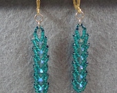 Teal Green and Rainbow Ernite Feather Dangles