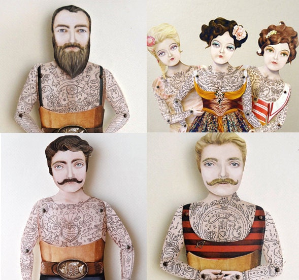 Victorian Tattooed Lady Paper Puppet Doll
