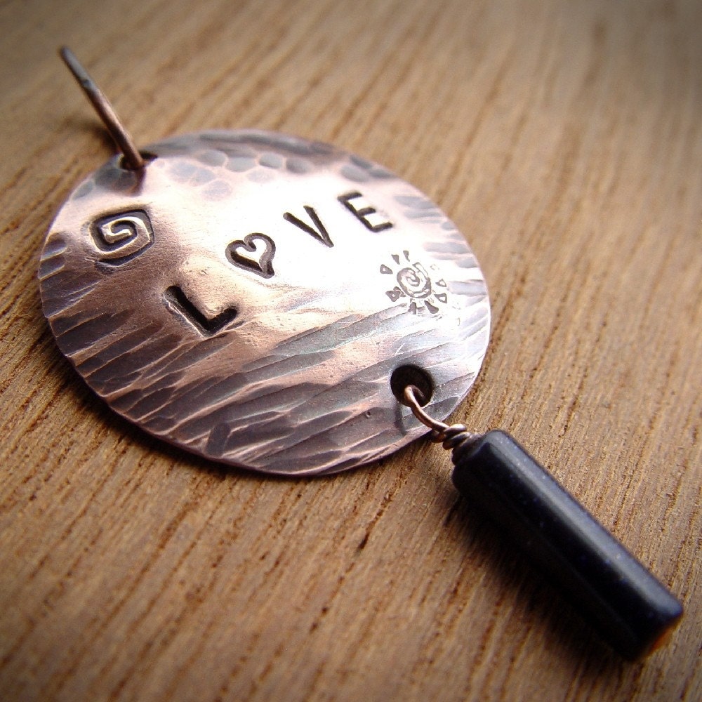 LOVE rustic hand stamped copper word pendant