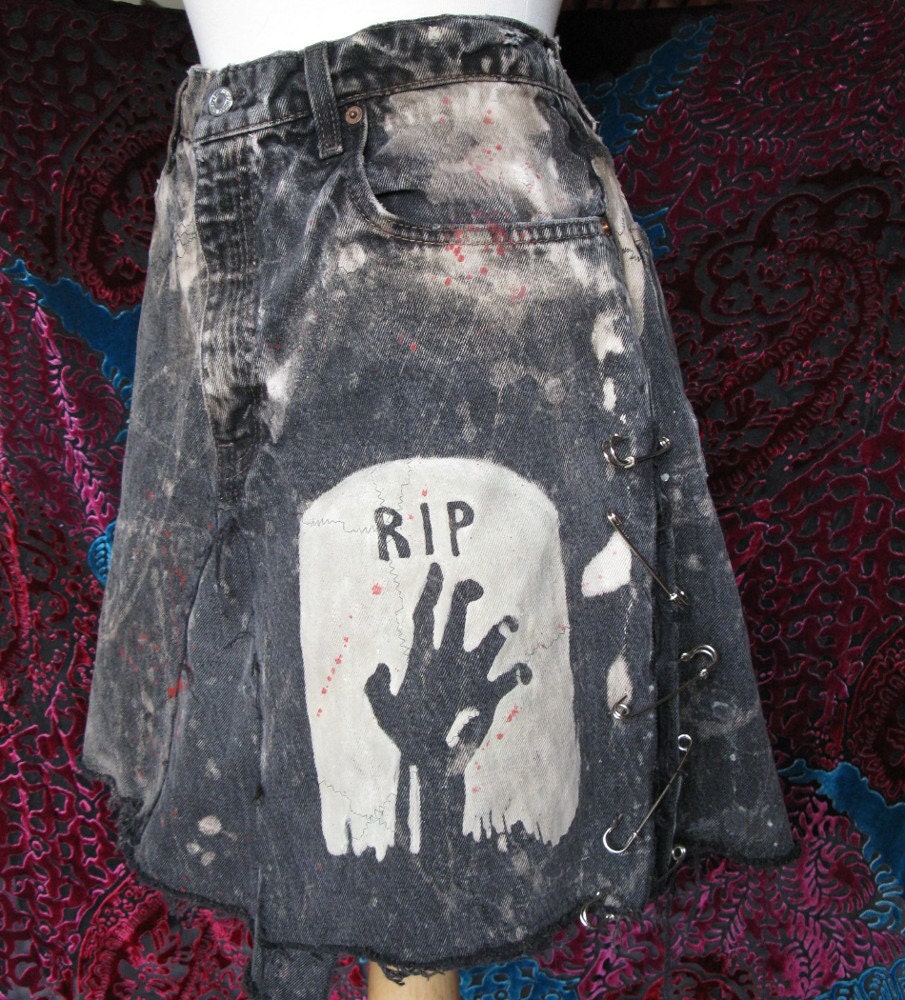 ZOMBIE HAND Jean Skirt Glow-in-the-dark