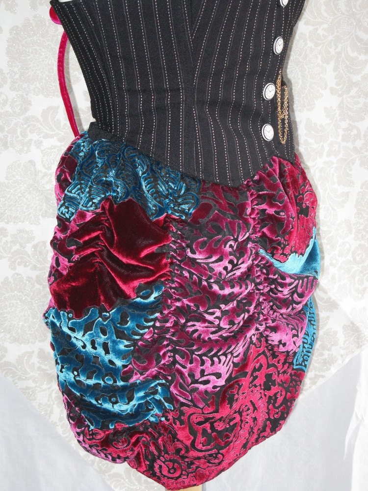 Silk Velvet Burnout Shirred Burlesque Skirt