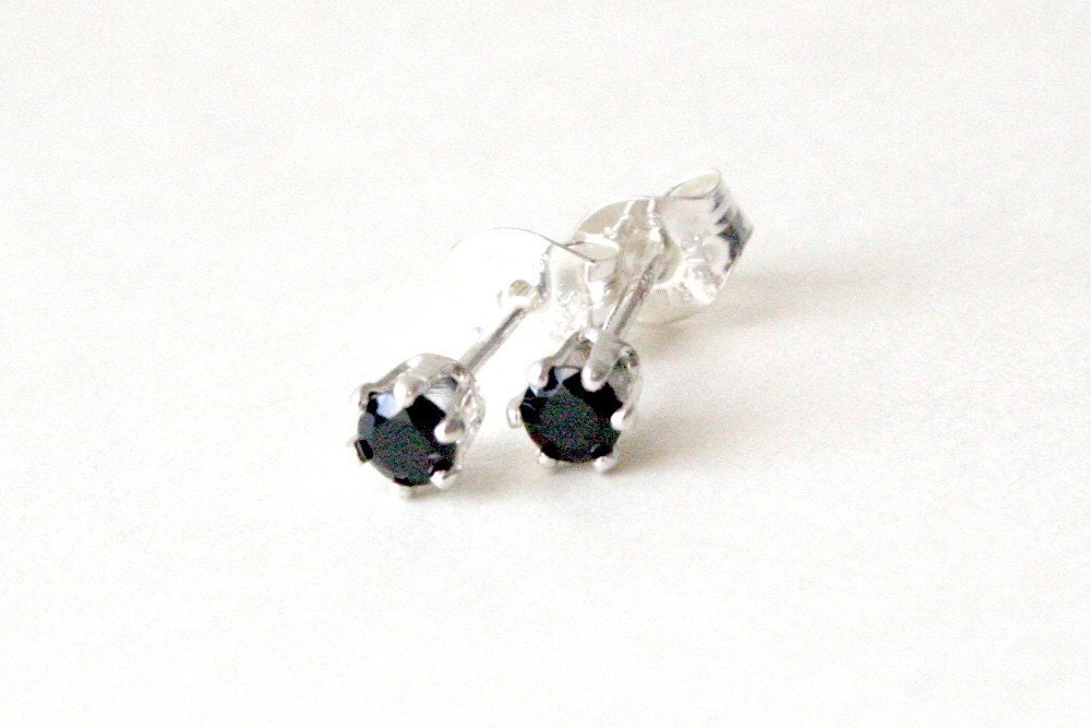 3mm Black Spinel Sterling Silver Stud Posts