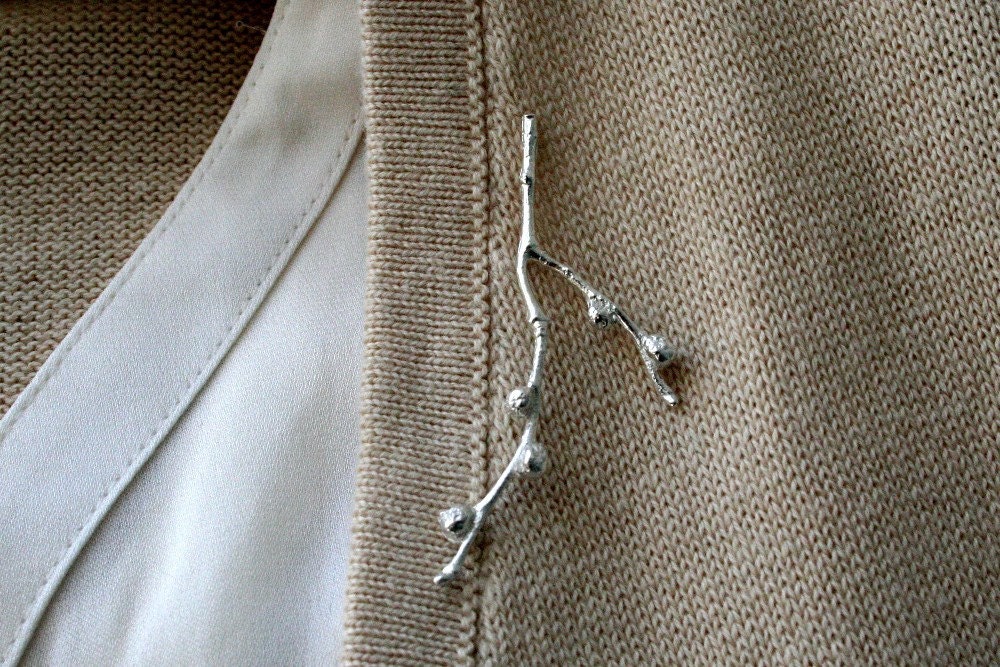Sterling Silver Twig Brooch- Branch with Buds