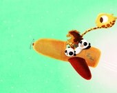 Pandas Art, Airplane Decor, Giraffe, Green Art, Boys Room, Print for Nursery, Kids Wall Art - "Green means go" - Art 13x19