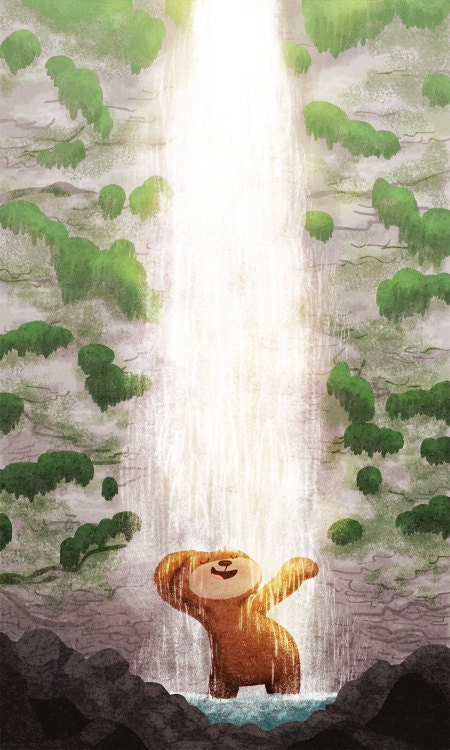 Bear Art Print, Kids Art, Wall Decor, Bear Art, Kids Wall Art, Waterfall - "Bear Necessities" - Art Print 13x19