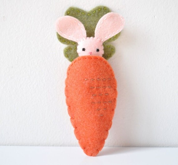 Itty Bitty Pocket Bunny with Carrot Pouch - Pink with White Tail