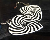 white and black spiral guitar pick earrings, hot foil stamped - kahlaw