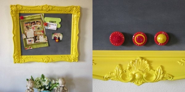 SALE 20% Off at Check-out Chalkboard, Magnetic Chalkboard, Memo Board, Vintage Ornate Frame Sunshine YELLOW 18" x 21"