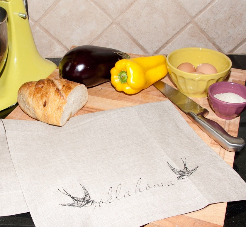 Oklahoma Linen Tea Towel Flax or White