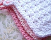 Set of 3 Crocheted Square Face Scrubbies - Pink and White