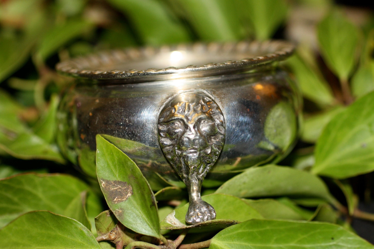 Vintage silver plated Lion's Head Cauldron