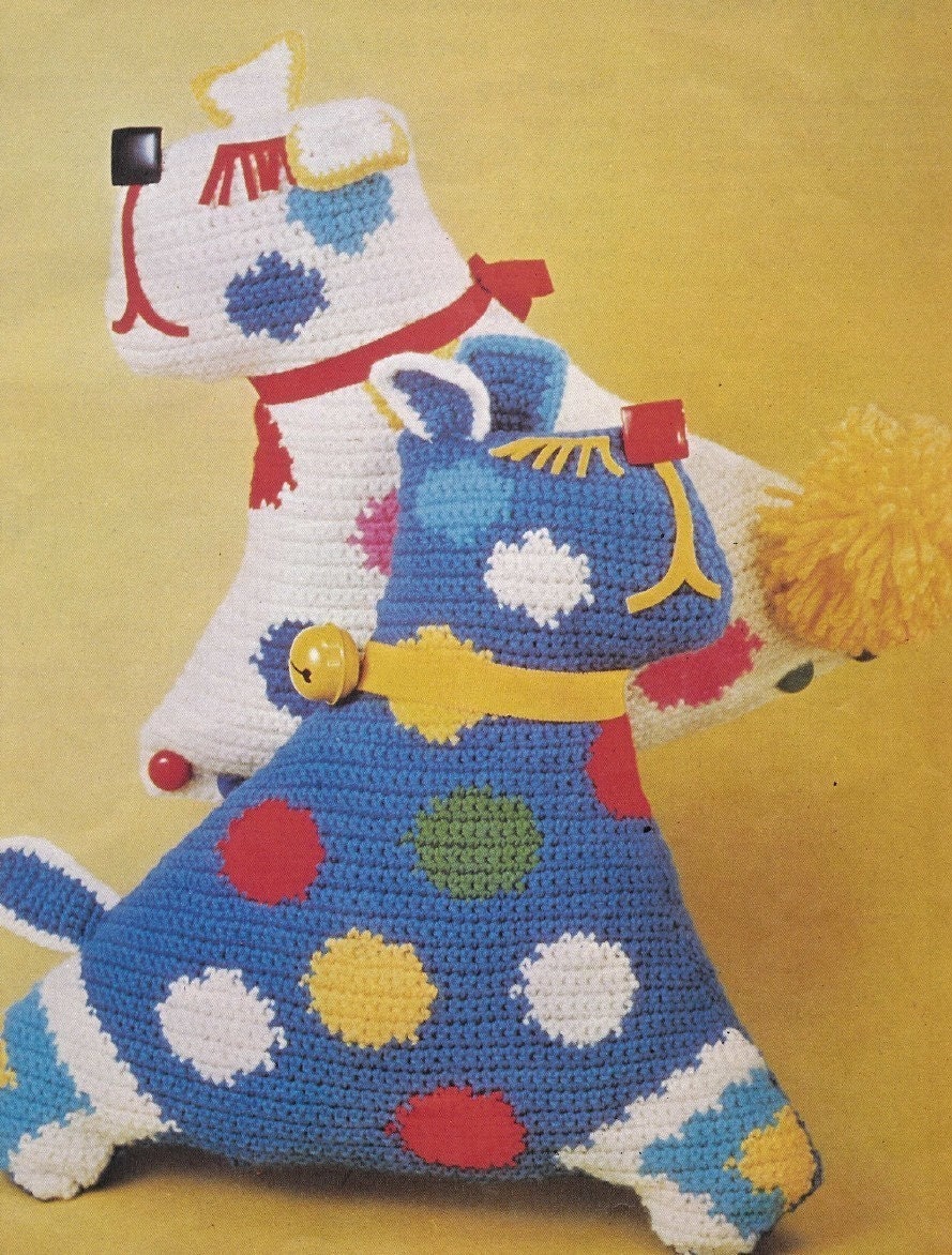 1970 Spotty Dog Pillows Cushions Vintage Crochet  pattern pdf from Pamoolah Vintage