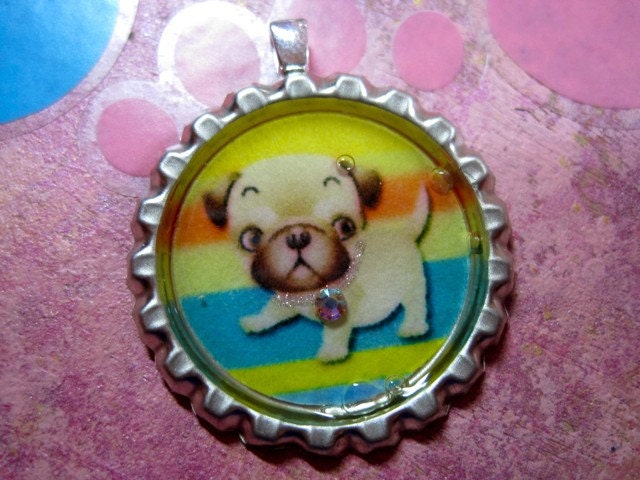 Pug Dog Bottle Cap Pendant
