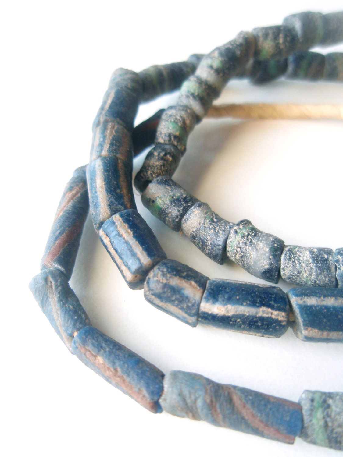 Navy Stripes - African Trade Beads from Ghana - 28 inches - 60 beads