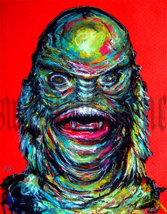 Print 8x10" - Creature of the Black Lagoon - Original Drawing - Portrait Classic Swamp Monster Halloween Frankenstein Bride Dracula Lowbrow
