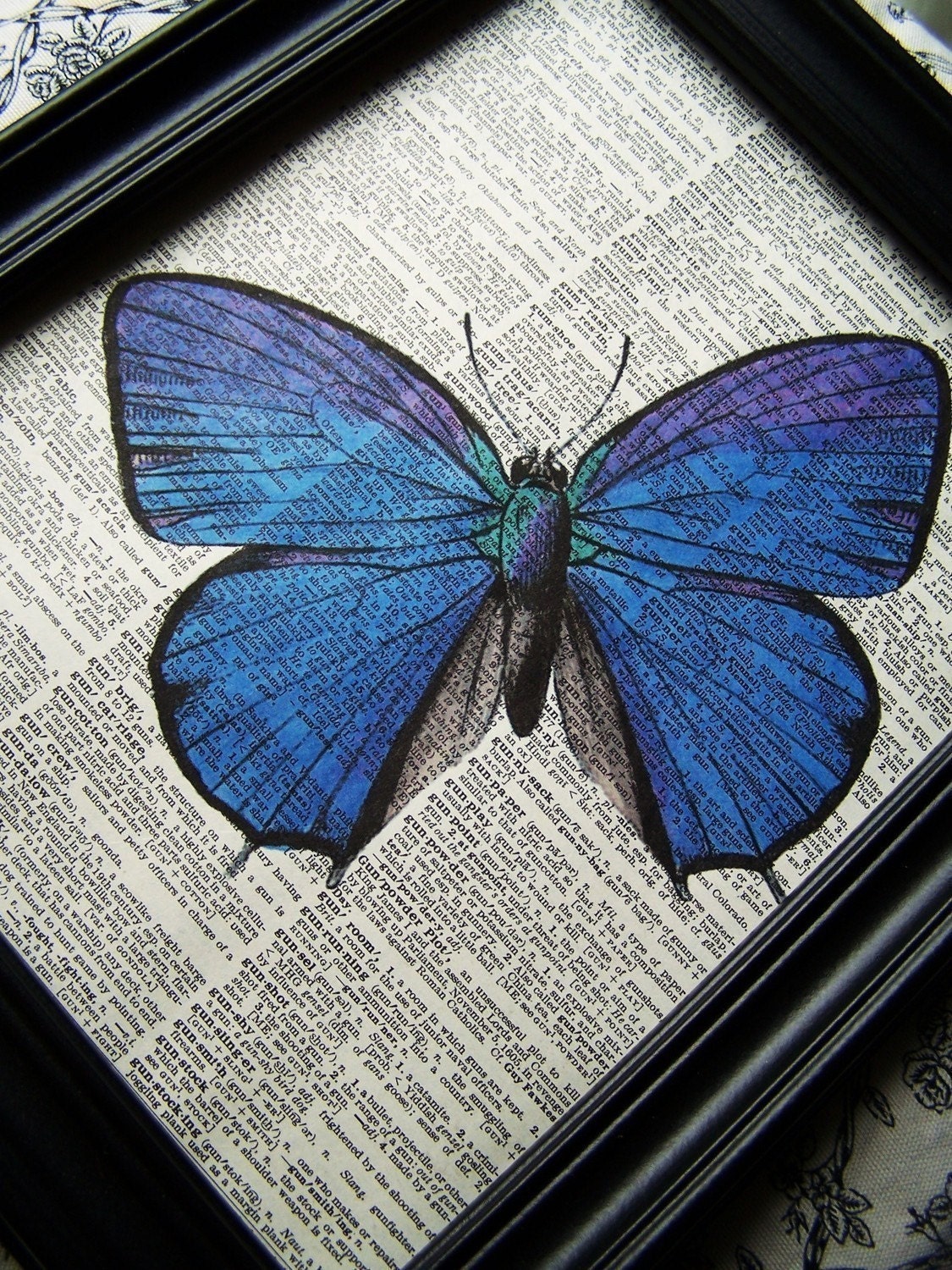 Butterfly, Electric Blue Butterfly, STeampunk, Insect, Collage, Bug, Vintage Art Print,