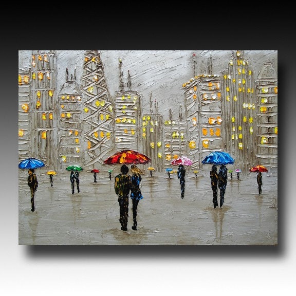 RESERVED FOR chrisz129 Sasik Original HUGE Oil Painting Rain City
