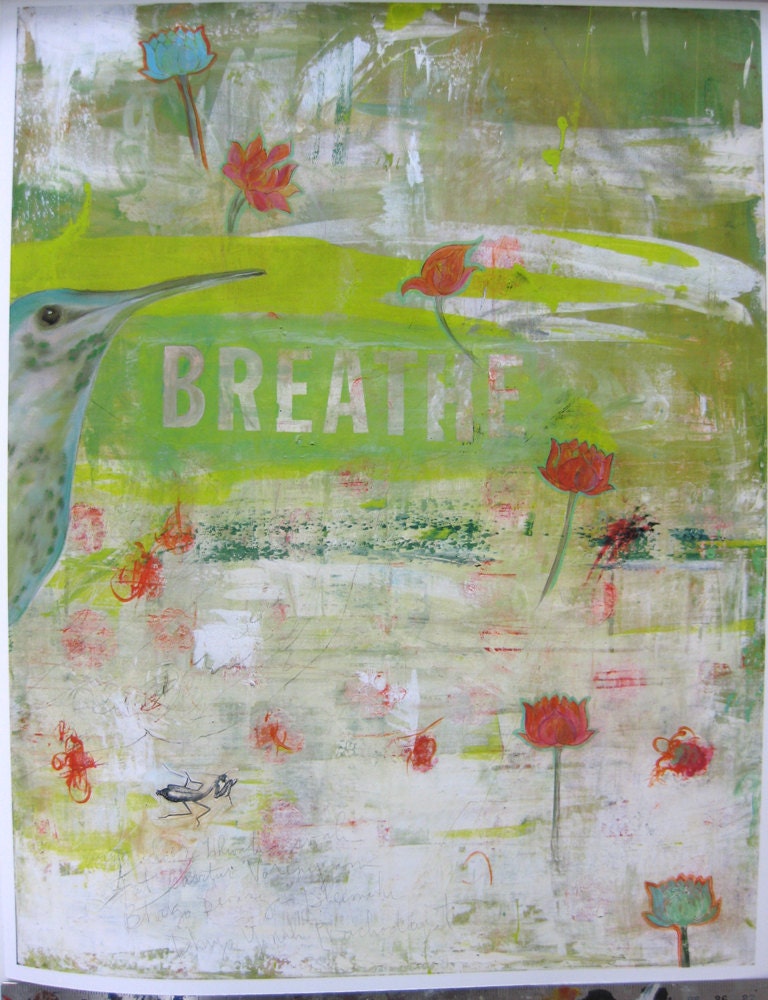 Breathe (giclee green) contemporary wall decor abstract art spiritual yoga art
