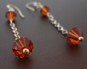 Copper Swarovski and Sterling Silver Chain Dangle Earrings