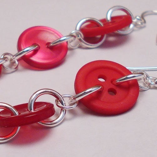 Sterling Silver Triple Red Button Dangle Earrings