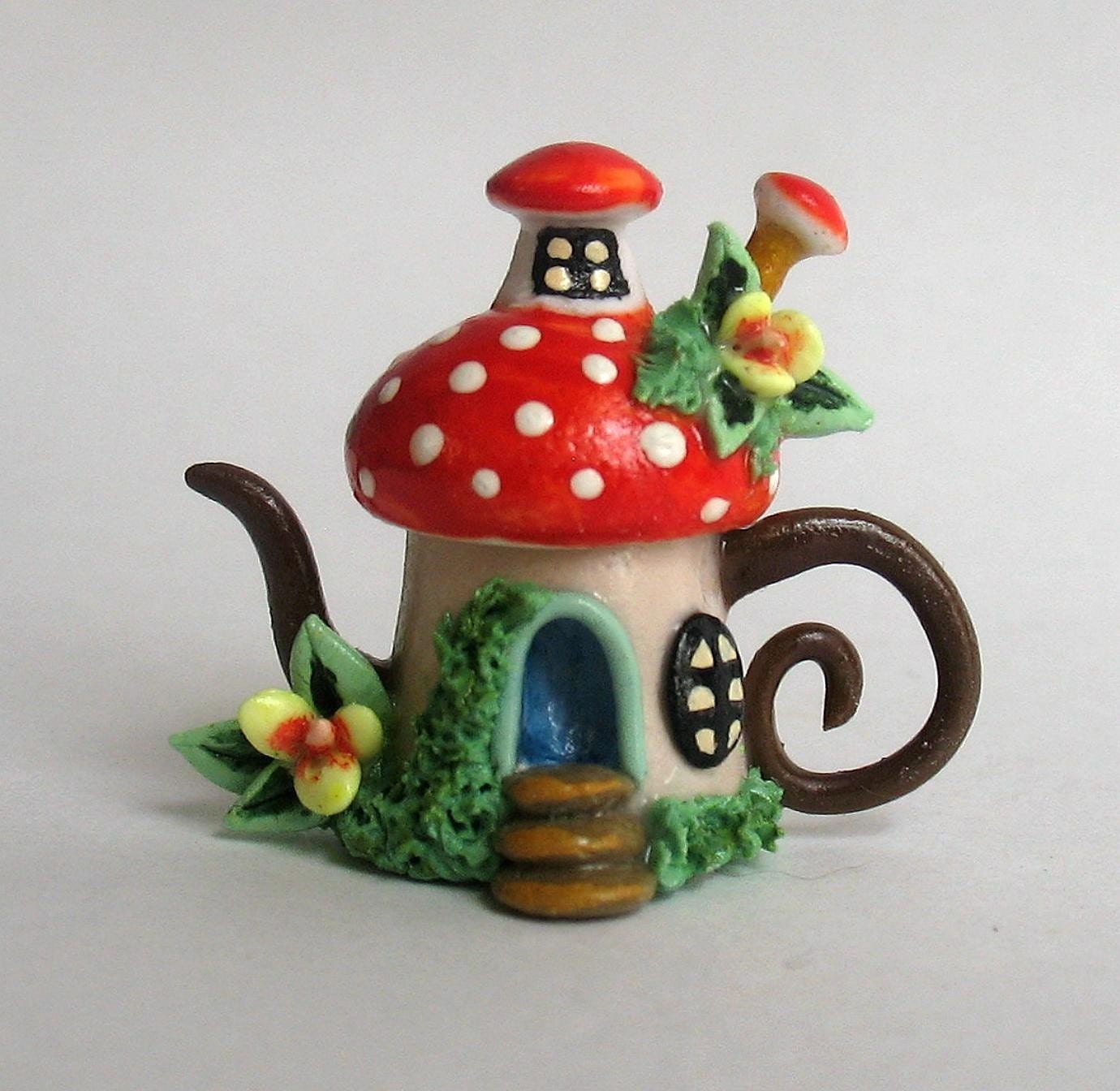 Minature TOADSTOOL WHIMSY FAIRY HOUSE TEAPOT by by ArtisticSpirit